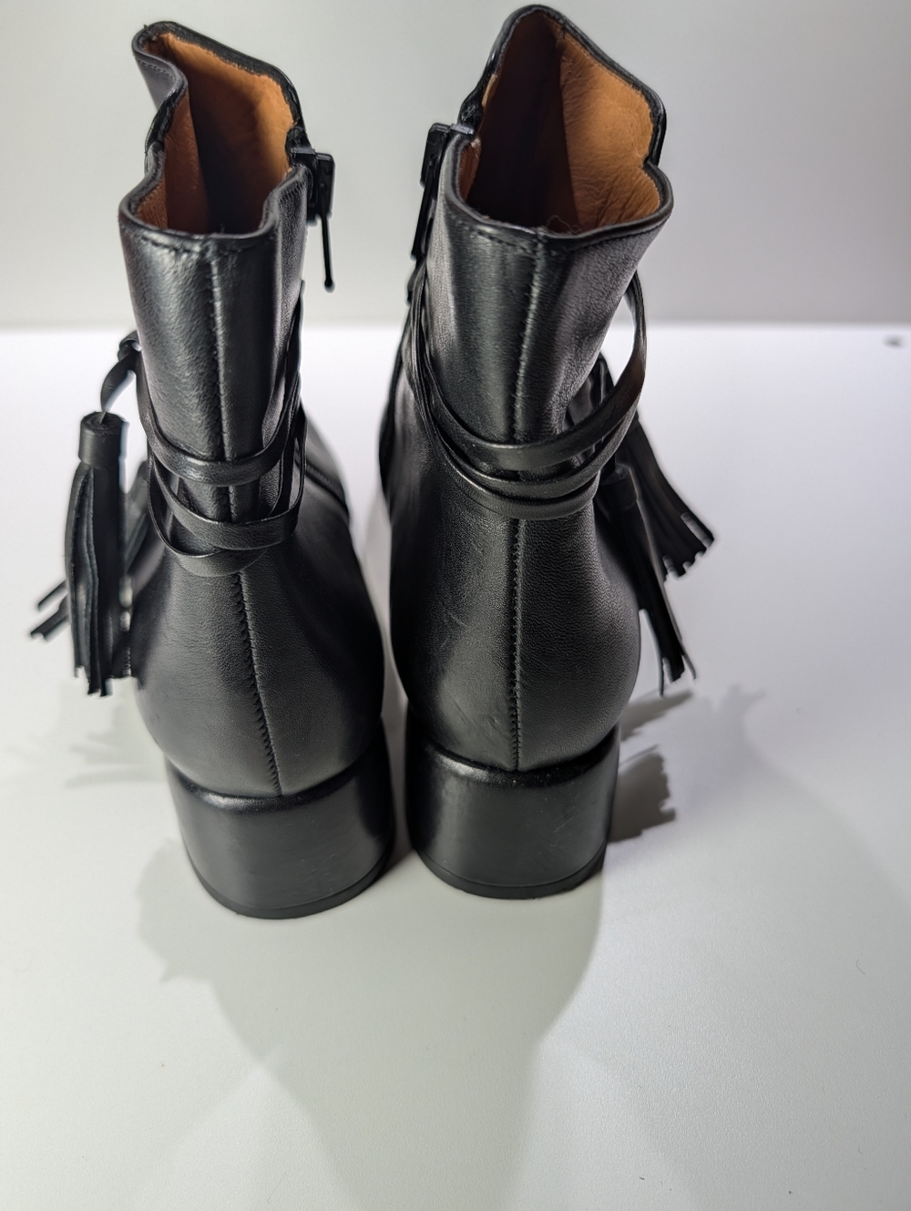 Black Leather Tassel Ankle Booties - Sleek Women's Booties - Picture 6 of 6